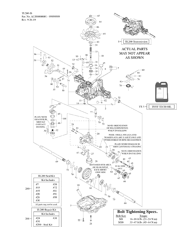 Transmission Diagram and Parts List for XT1-LT46KH (13APA9CT210)(2020) Cub Cadet Lawn Tractor